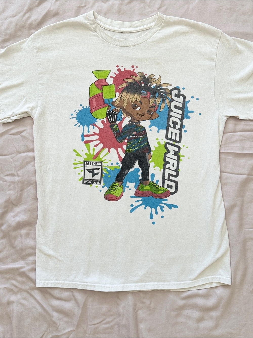 Faze x Juice Wrld Graphic Short Sleeve Tee - White with Neon Accents